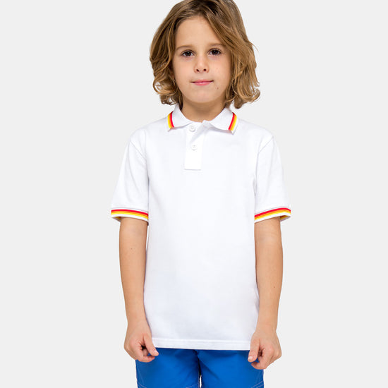 boy wearing a white polo shirt