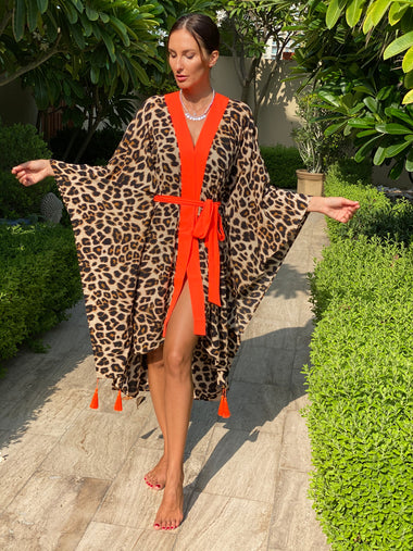 Animal Print Tunic With Orange Trim - Kaftan