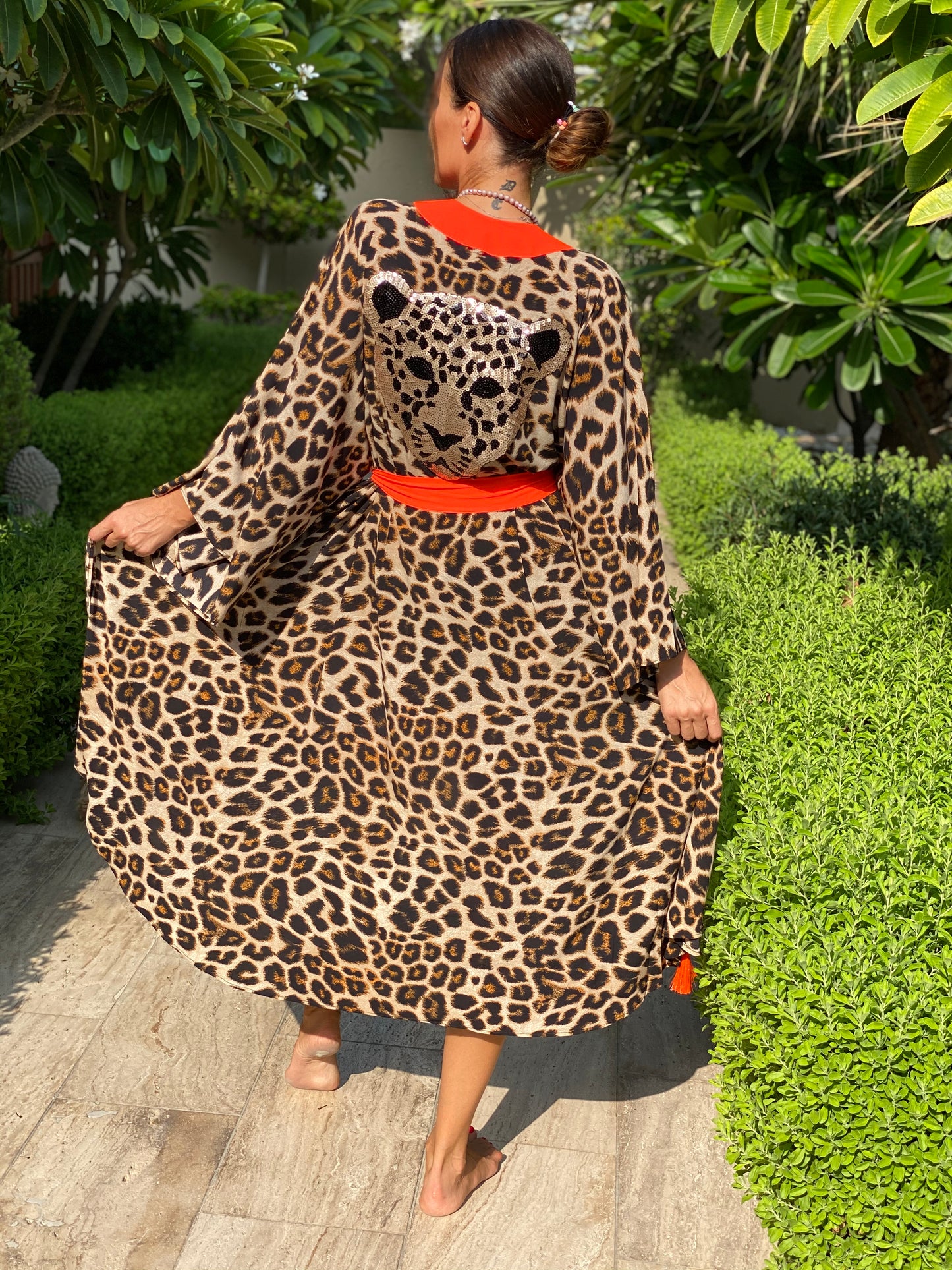Load image into Gallery viewer, Animal Print Tunic With Orange Trim - Kaftan
