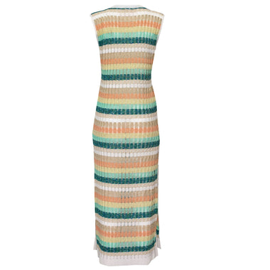 Racking Knit Maxi Dress with Criss Cross Front Neckline White/Green - Dress
