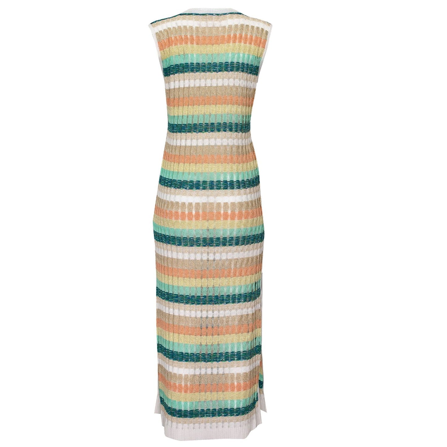 Load image into Gallery viewer, Racking Knit Maxi Dress with Criss Cross Front Neckline White/Green - Dress
