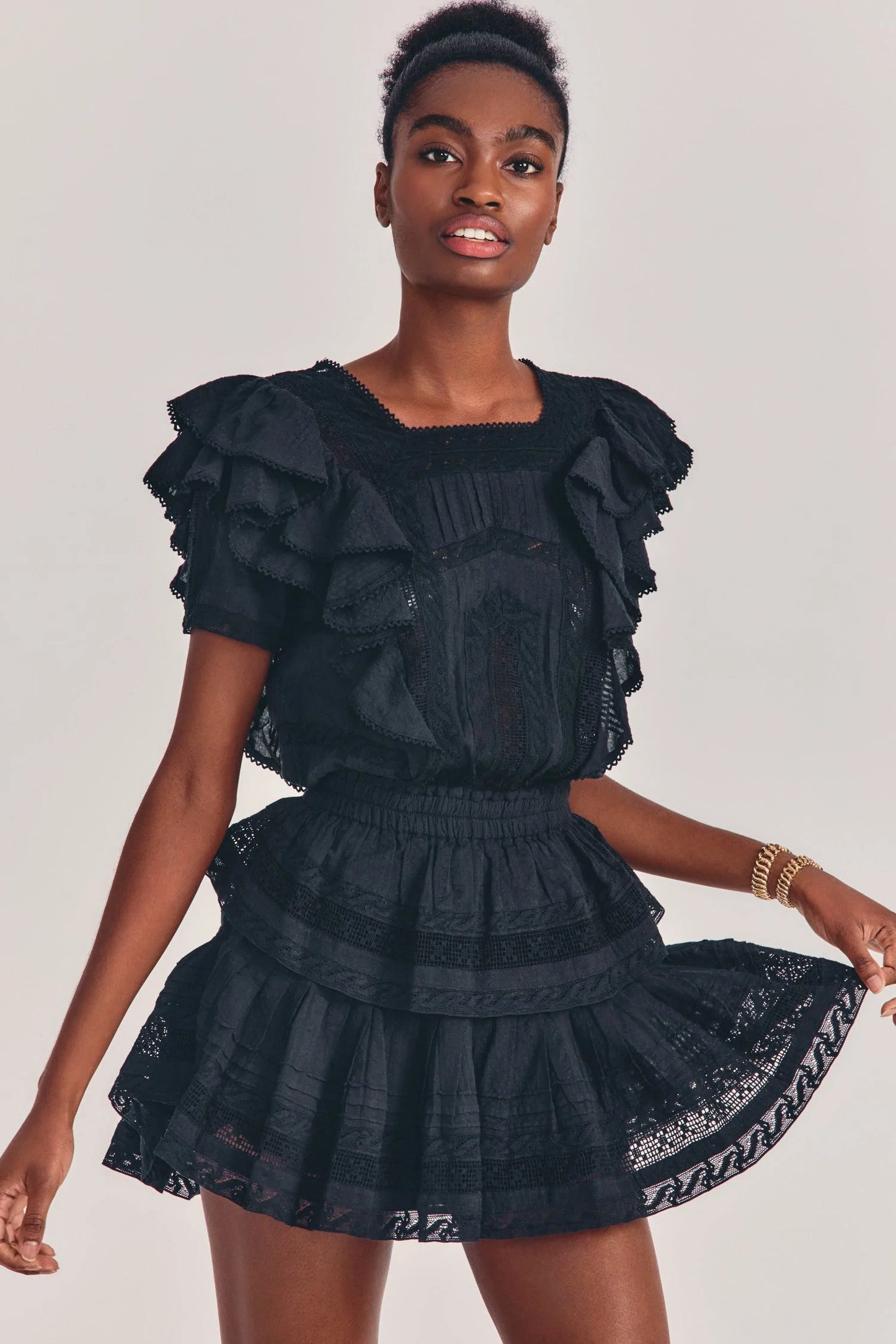 Load image into Gallery viewer, Black Ruffle Mini Dress
