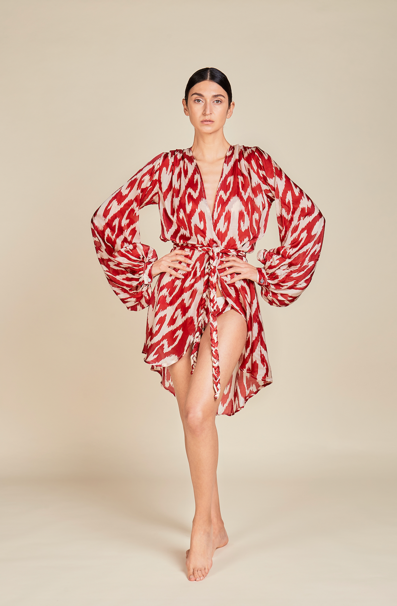 Silk Open Blouse Africa Rojo