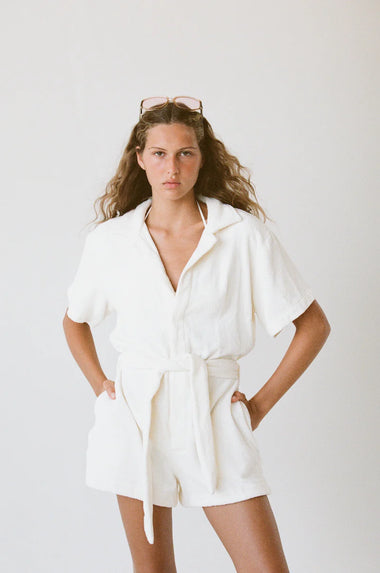 White Playsuit in Terry Towelling