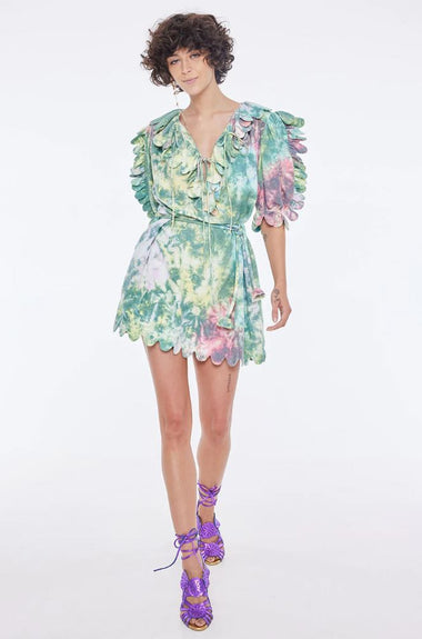 Maja Scallop Candy Tie Dye Mini Dress Evergreen - Dress
