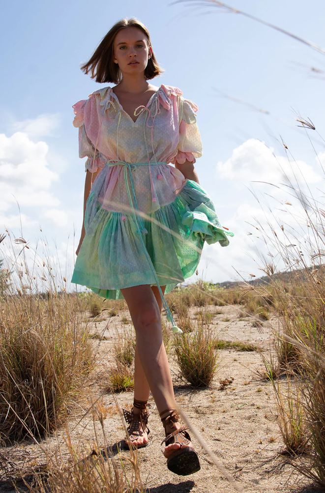 Load image into Gallery viewer, Vivier Scallop Mixed Candy Tie Dye Mini Dress
