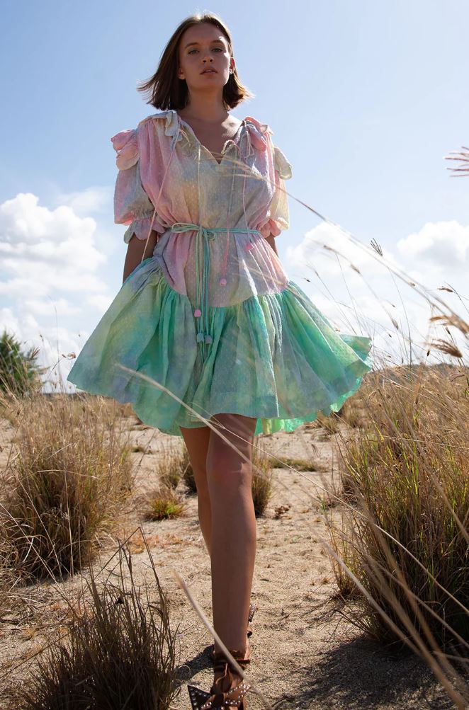 Load image into Gallery viewer, Vivier Scallop Mixed Candy Tie Dye Mini Dress
