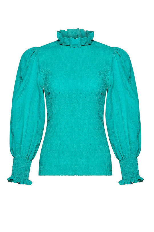 Kelly Smocked Top Aqua