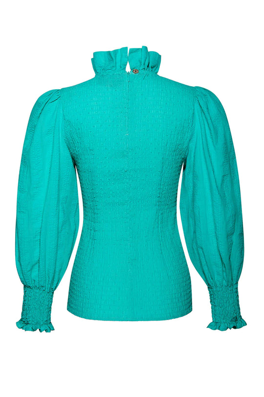 Kelly Smocked Top Aqua