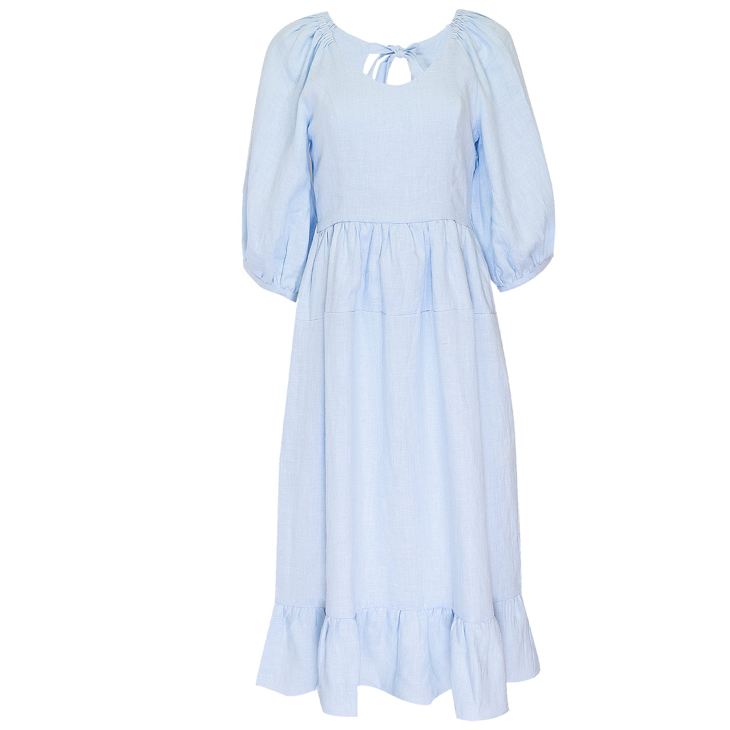 Load image into Gallery viewer, Baby Blue Linen Dress With Frill
