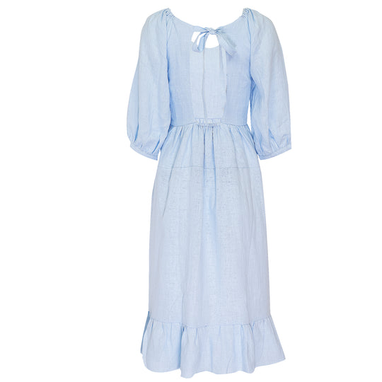 Baby Blue Linen Dress With Frill