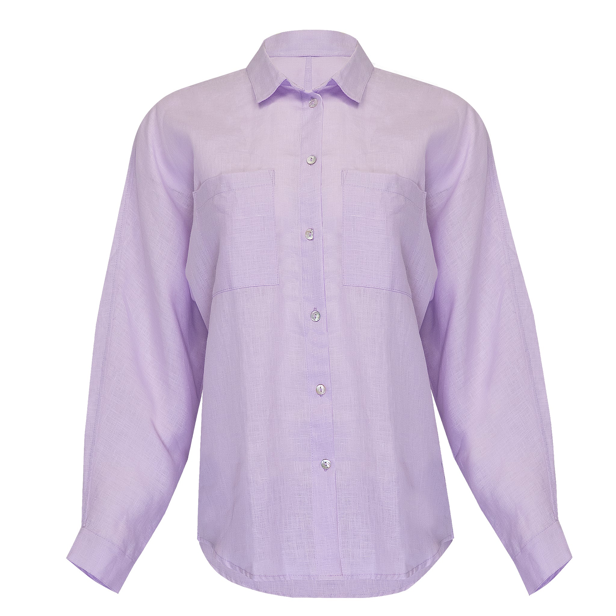 Oversized Linen Shirt in Light Purple Button Down Collar Shirt