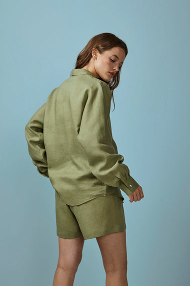 Olive Linen Shirt - Top