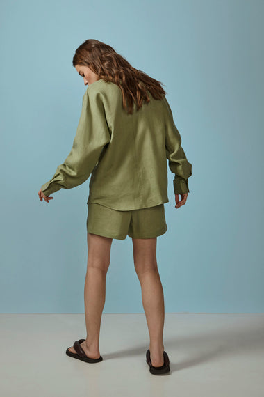 Olive Linen Shirt - Top