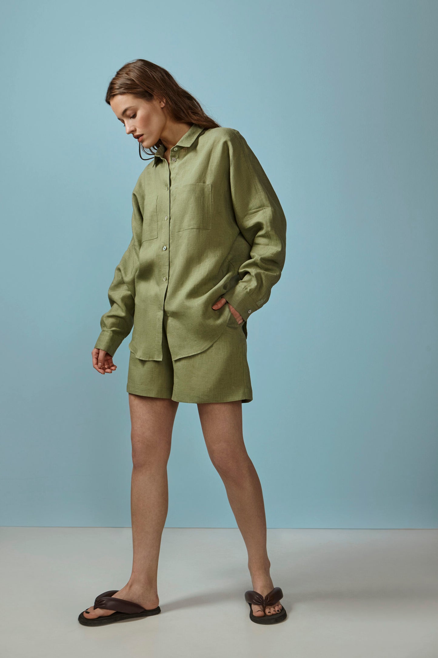 Load image into Gallery viewer, Olive Linen Shirt - Top

