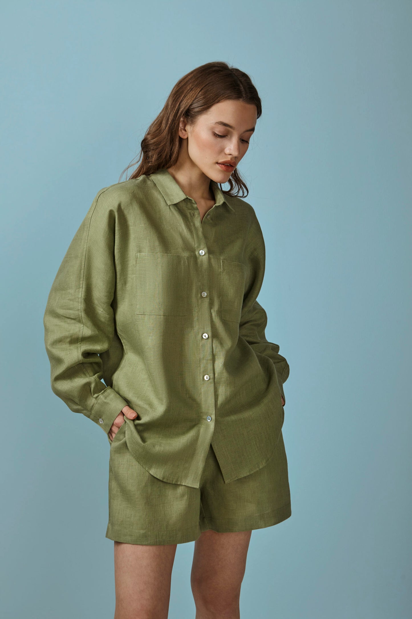 Load image into Gallery viewer, Olive Linen Shirt - Top
