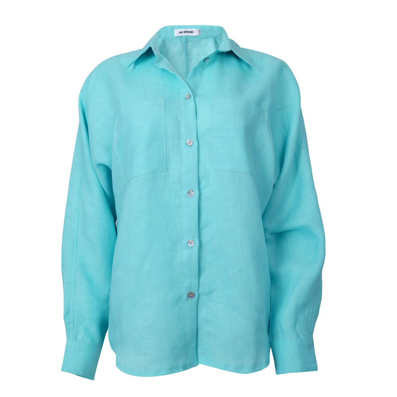 Neon Blue Linen Shirt