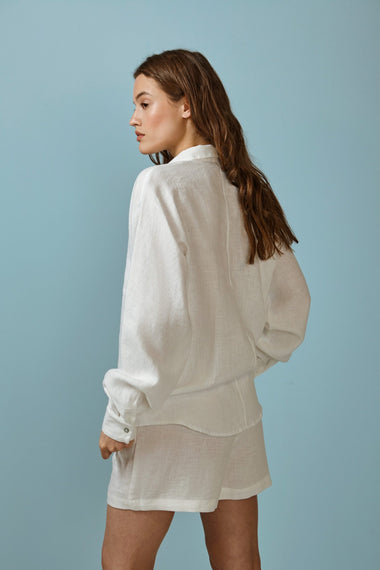 White Long Sleeve Shirt with Buttons at Cuffs