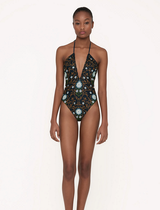 Load image into Gallery viewer, Plunge Swimsuit in Floral Print
