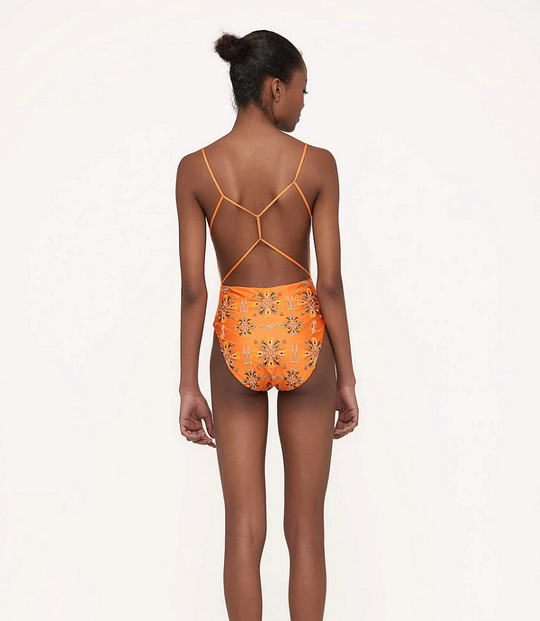 Load image into Gallery viewer, Orange Swimsuit with Strappy Back

