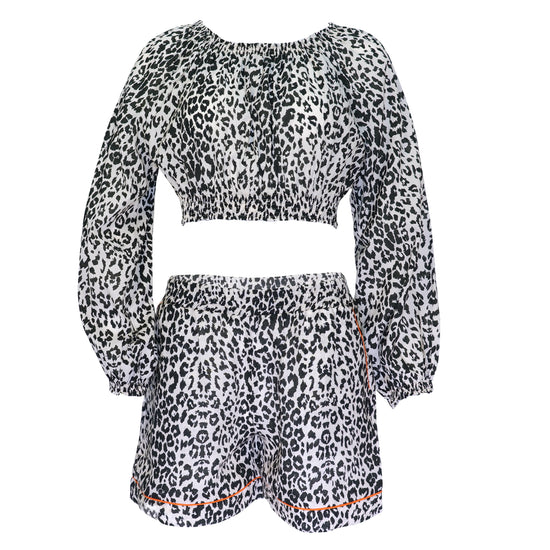 Load image into Gallery viewer, Tullia Off Shoulder and Tali Short Leopard
