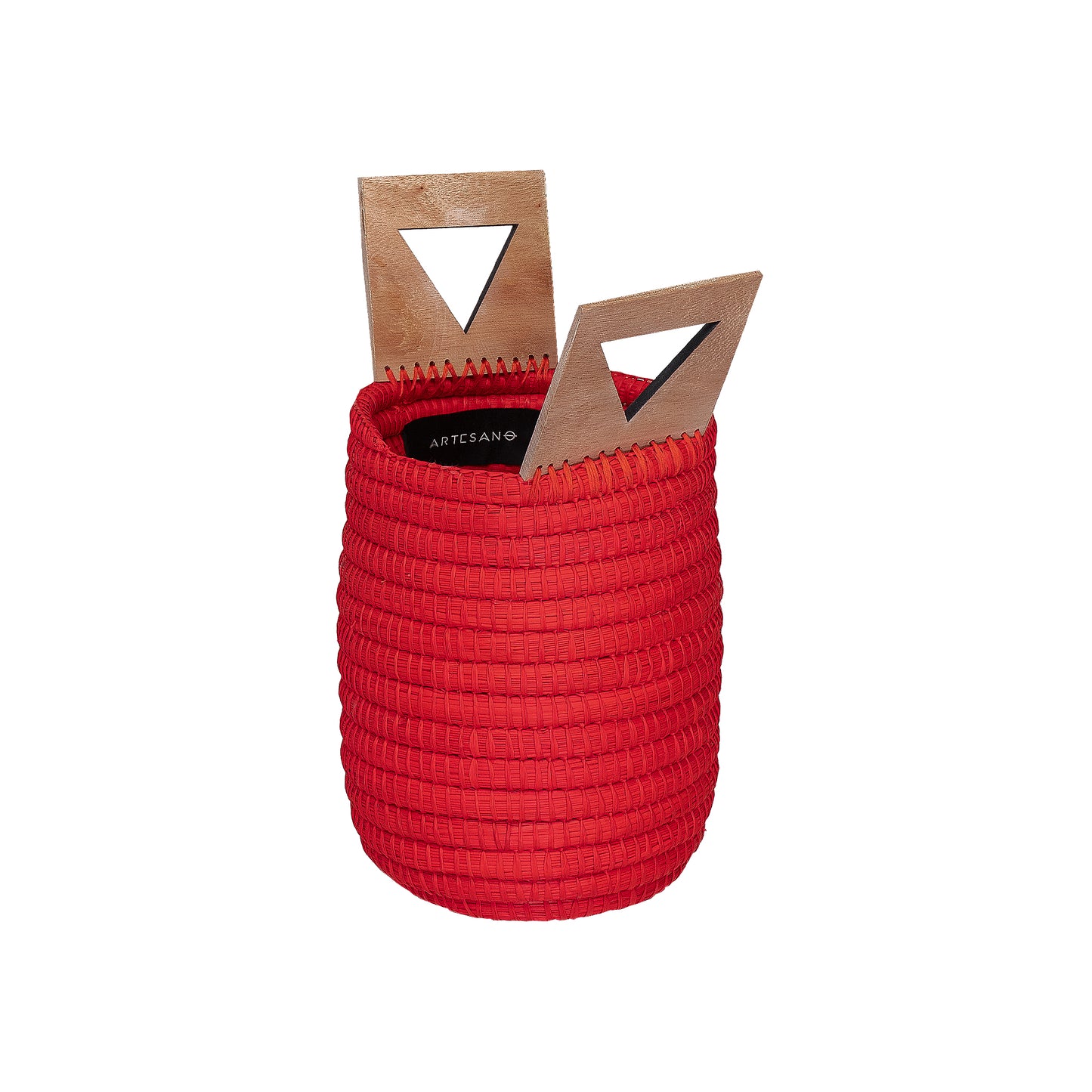 Load image into Gallery viewer, Canoa Straw Bucket Bag Scarlet &amp;amp; Wood Handle
