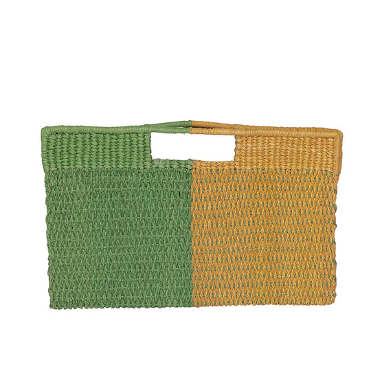 Load image into Gallery viewer, Grenada Small Straw Two-Tone Clutched Bag Parrot Green &amp;amp; Cinnamon
