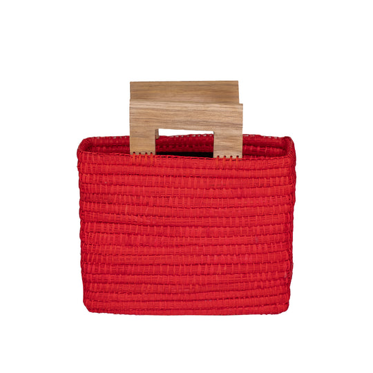 Manta Straw Hand Bag Scarlet & Wood Handle