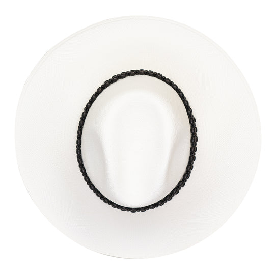 Load image into Gallery viewer, Peoni Clasico Wide Brim Hat White Black Tagua Beads
