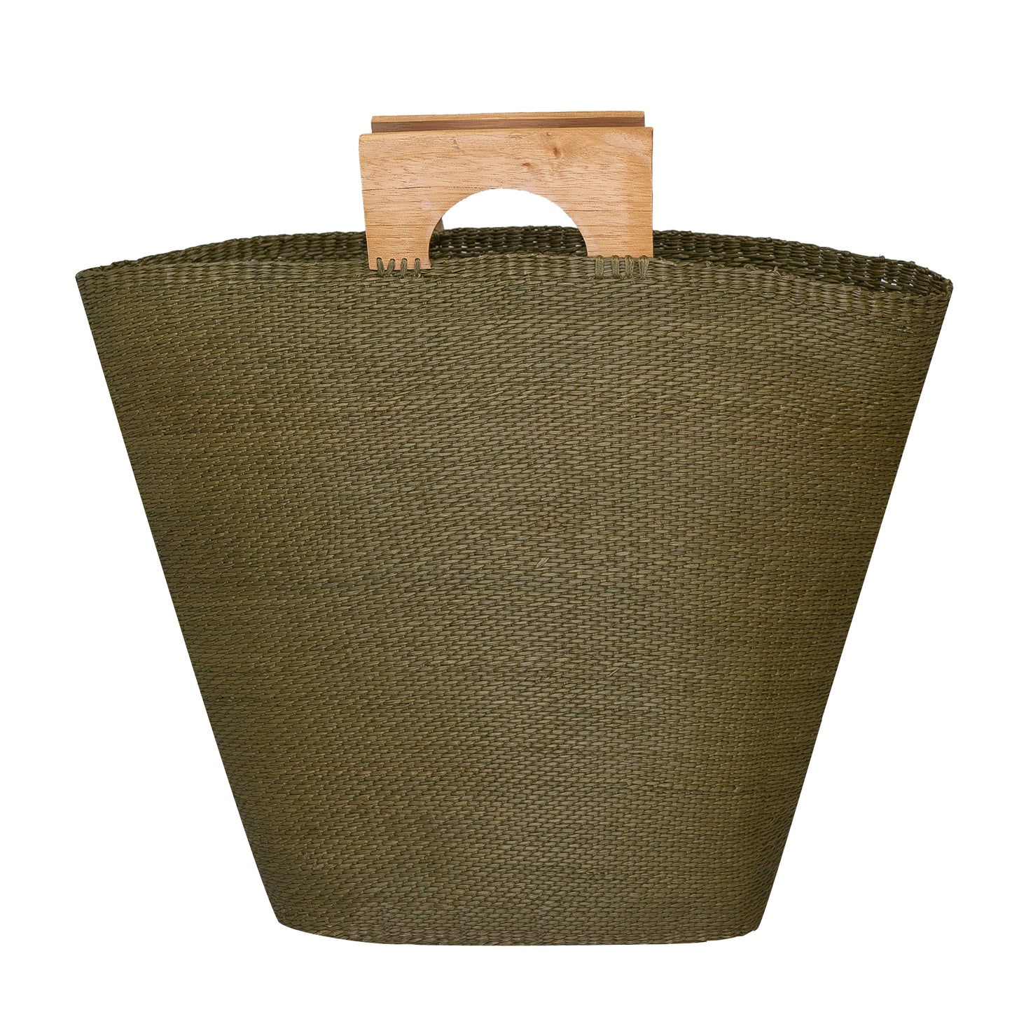 Load image into Gallery viewer, Sua Straw Tote Large Bag Olive Green &amp;amp; Wood Handle

