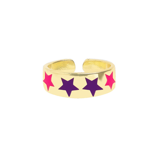 Colorful Multi Star Adjustable Ring Purple