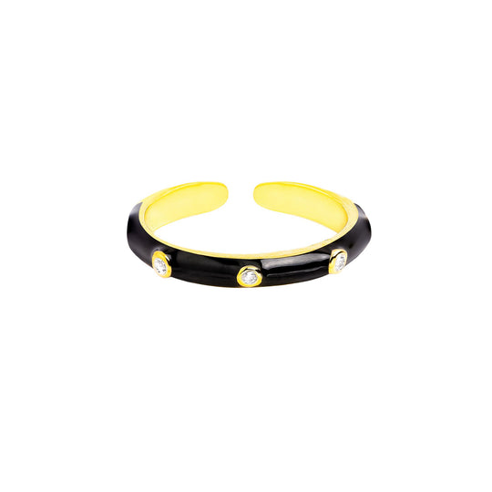 Enamel Round Bamboo Joint Stacked Ring Black #10