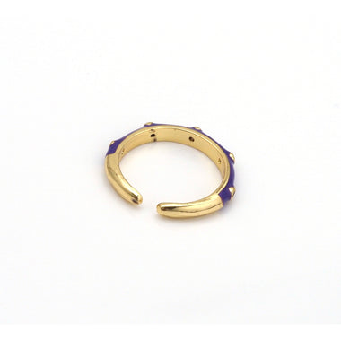 Enamel Round Bamboo Joint Stacked Ring Turquoise #7 - Ring