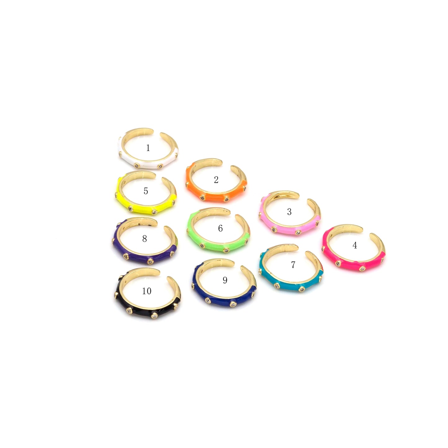 Load image into Gallery viewer, Enamel Round Bamboo Joint Stacked Ring Turquoise #7 - Ring
