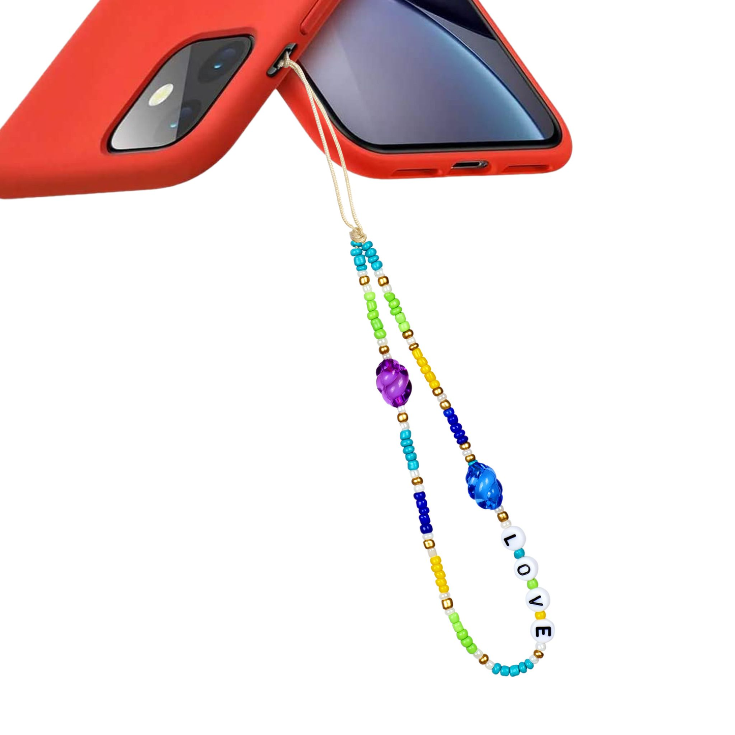 Love Gem Rainbow Beaded With Stone Mobile Phone Charm Strap