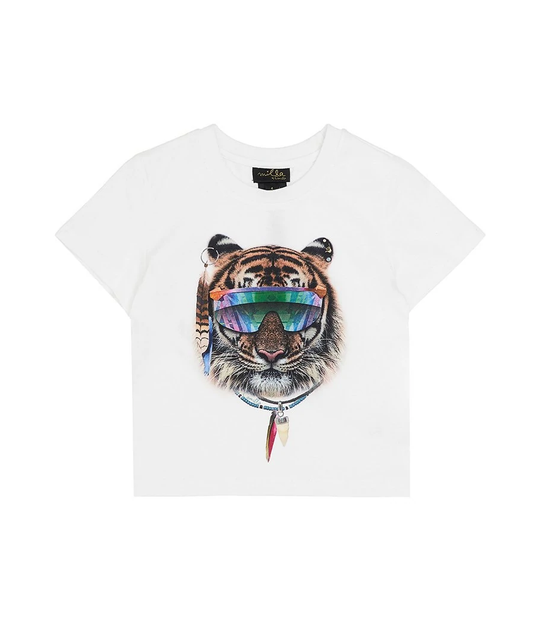 Boys White T Shirt With Funky Tiger Portrait | Camilla Kids