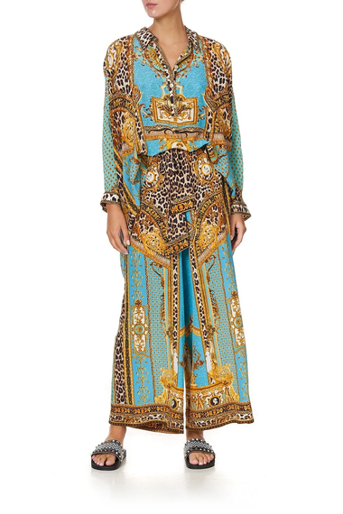 Blue Leopard Print Top with Gold Detail