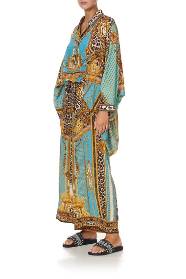 ladies leopard print top in blue/gold