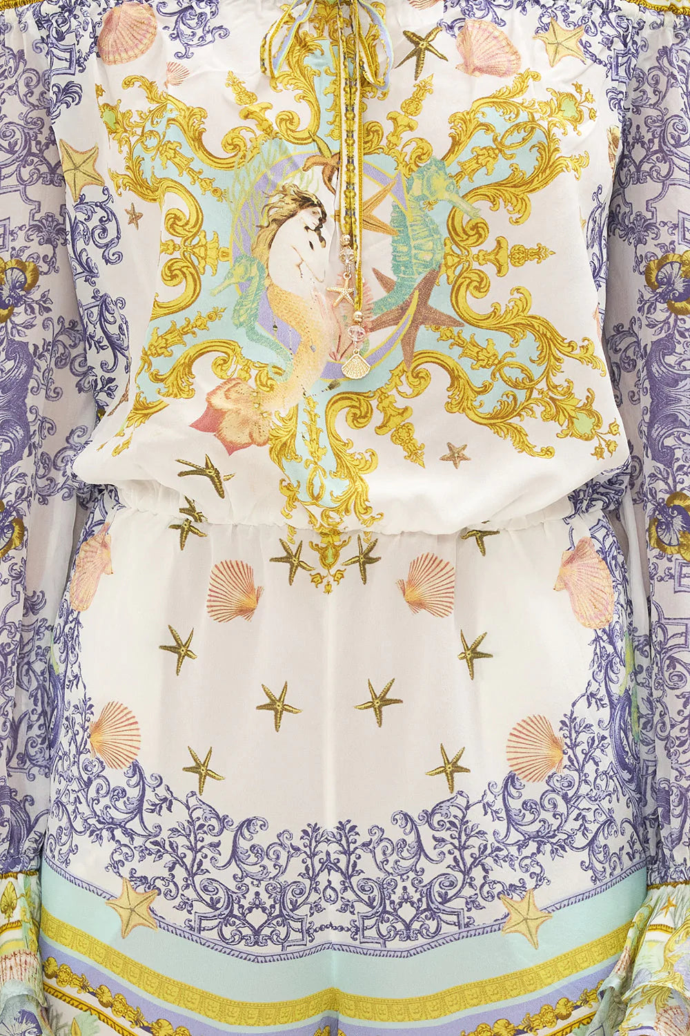 Load image into Gallery viewer, Printed Silk Playsuit in White/Purple
