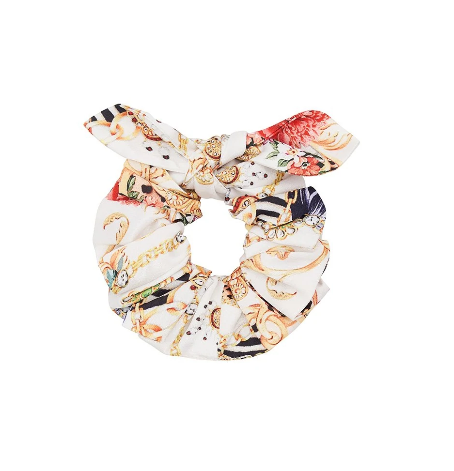 Kids Satin Hair Scrunchies in Ivory Print | Camilla Kids Scrunchies