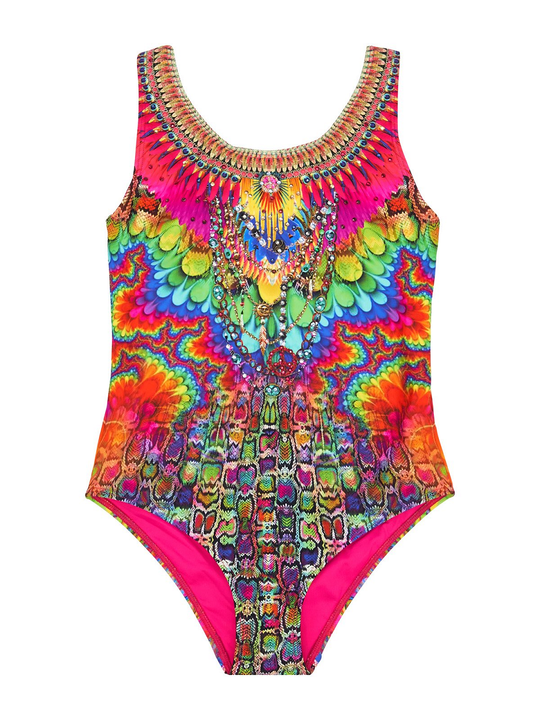 Multicolour Full Coverage Swimsuit for Girls | Camilla Kids