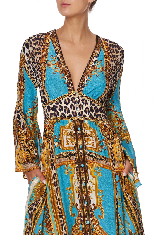 Load image into Gallery viewer, Kimono Maxi Dress with Leopard Print
