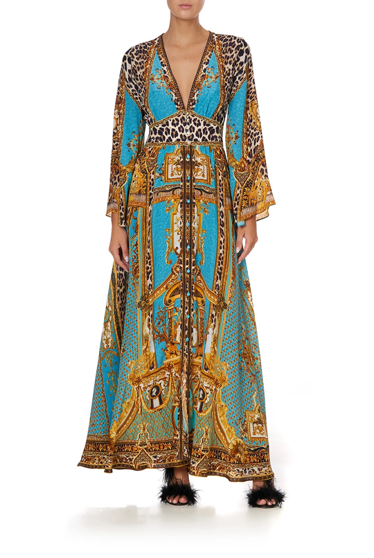 Load image into Gallery viewer, Embellished Kimono Sleeve Dress in Silk 
