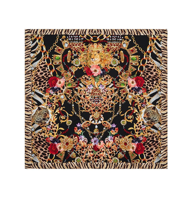 Printed Womens Scarf in Black/Gold