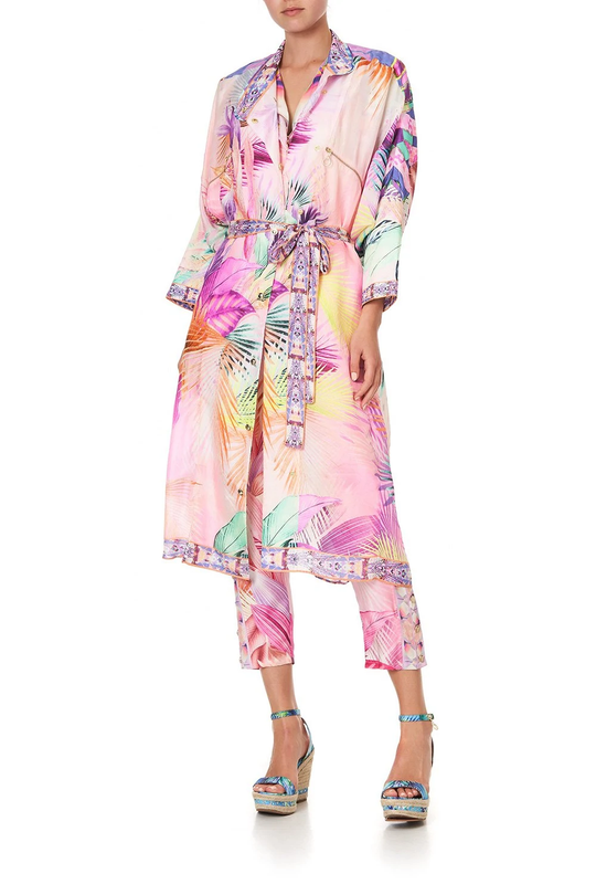 Ladies Light Pink Jacket with Tropical Print | Camilla