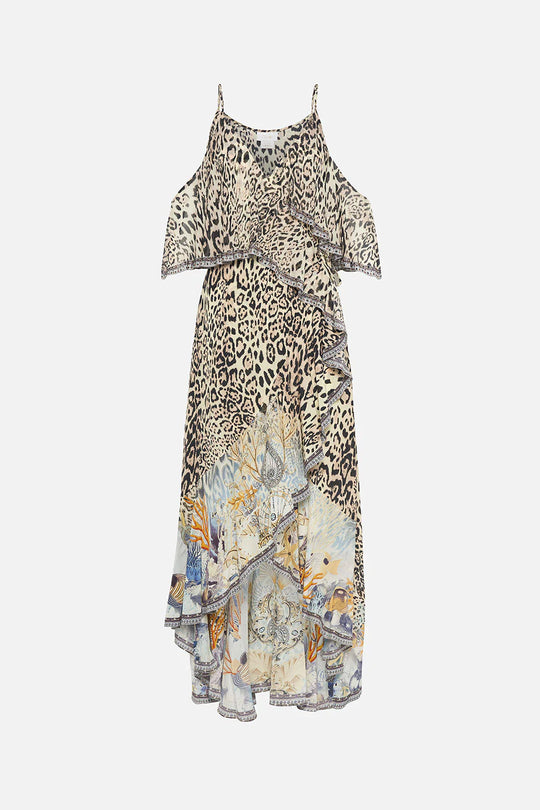 Embellished Wrap Dress with Ruffles