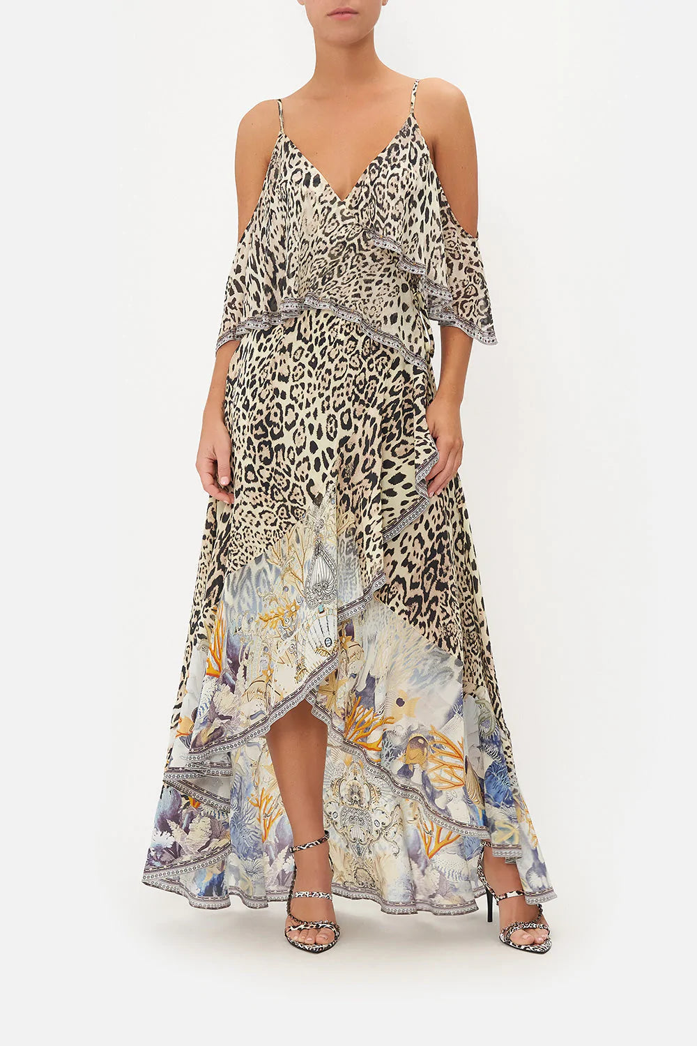 Load image into Gallery viewer, Silk Wrap Maxi Dress with Ruffles 
