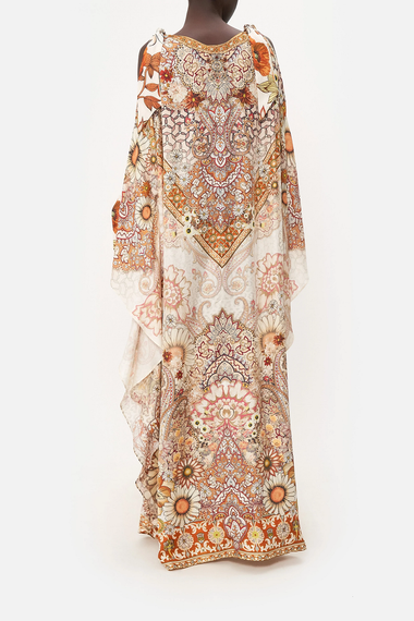 Ivory/Orange Maxi Kaftan with Floral Print