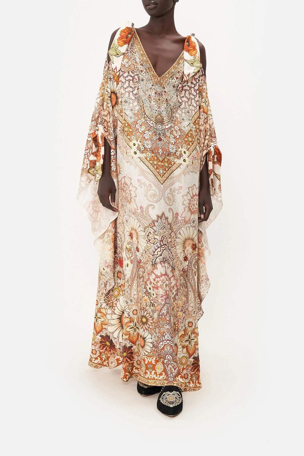 Load image into Gallery viewer, Embellished Silk Kaftan Dress in Paisley 
