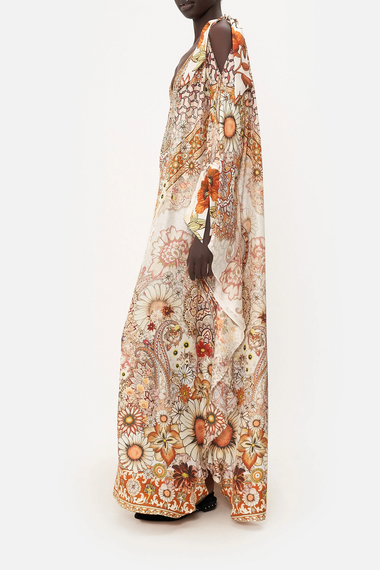 Floral Maxi Kaftan in White/Terracotta